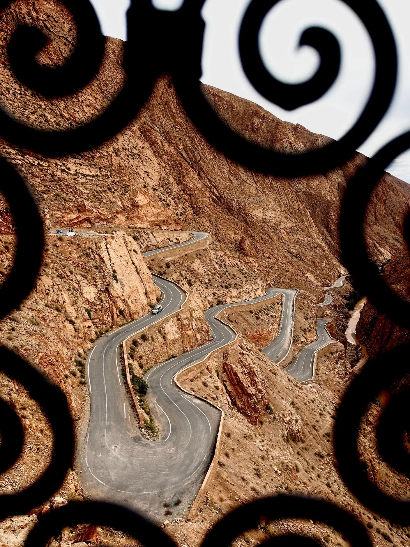 Hairpin mountain road through the Dades landscape in Morocco